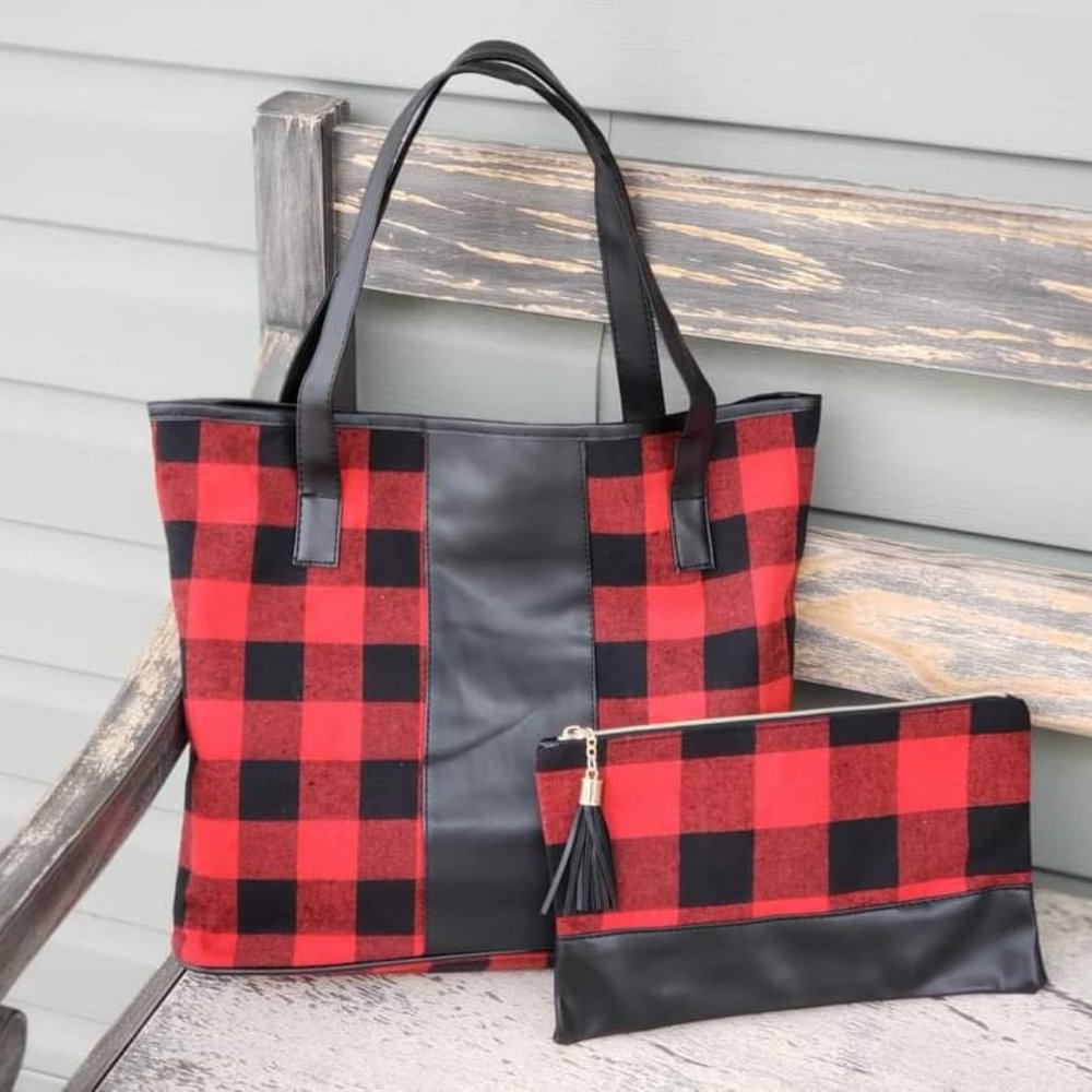 NEW Patterned Tote and Cosmetic Bag Set